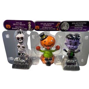 Set Of 3 Solar Dancing Halloween Figurines Skull Pumpkin Monster New